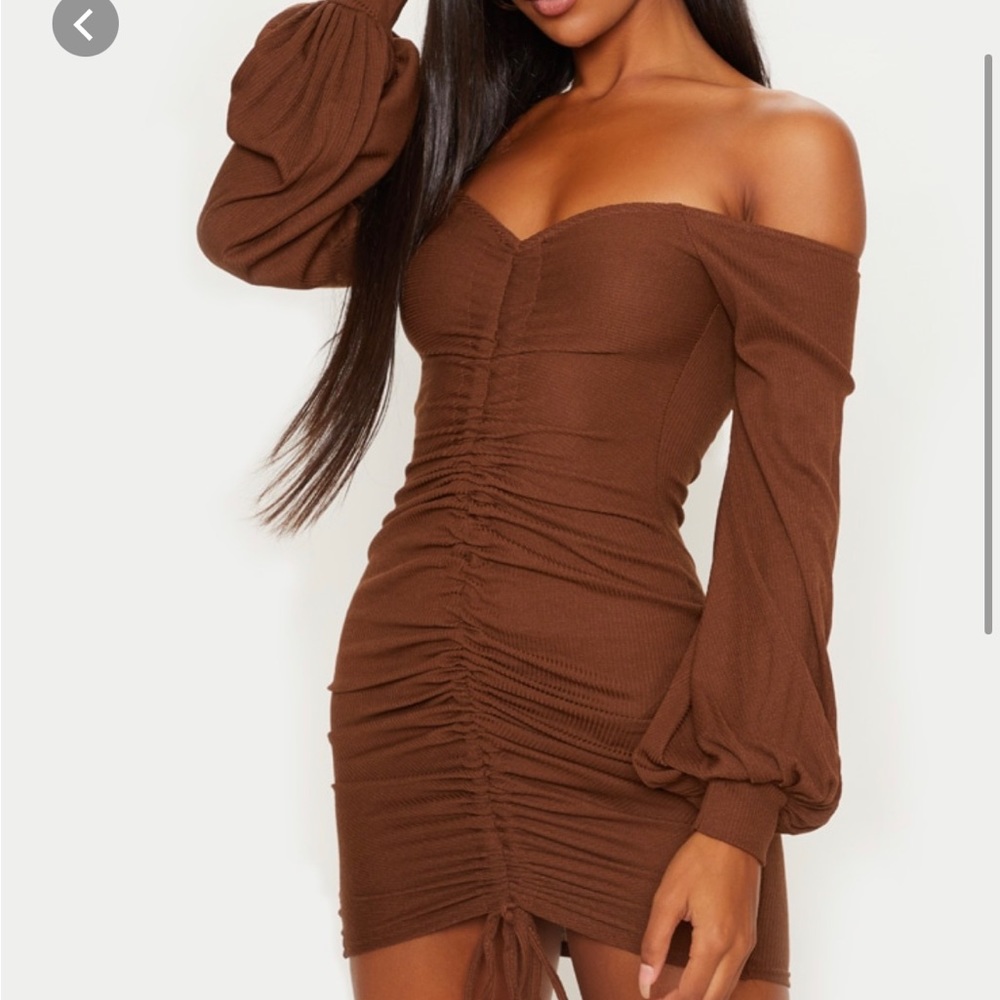 PLT Off the shoulder brown dress